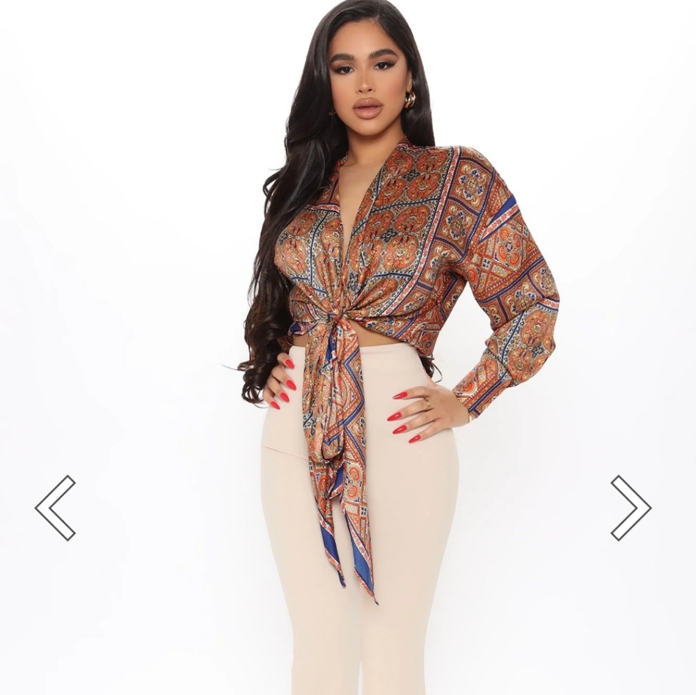 Bohemian Paisley Tie-Front Blouse